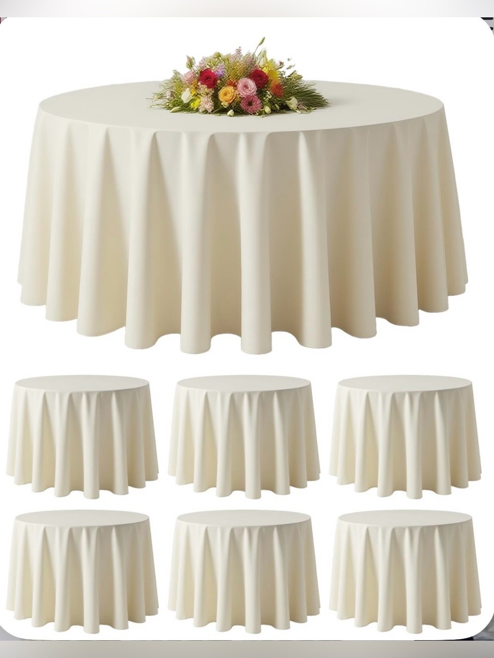 Classic Tablecloth 120” Round WASHABLE REUSABLE EASY-CARE (6-pack) Ivory